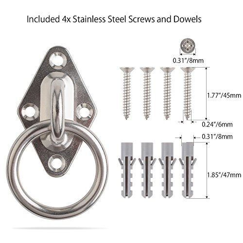 FEMOR Diamond Pad Eye Plate, 8mm Heavy Duty Anchor with Ring for Wall/Ceiling Mount, Great for Suspension Training Straps, Crossfit Olympic Rings, Yoga Swings, Hammocks, Boxing Equipment, Boat & Marin - Thumbnail 7
