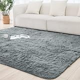 Vamcheer Hochflor Flauschiger Wohnzimmer Teppiche - 150x240 Grau Langflor Einfarbig Weich Schlafzimmer Teppich Schwarz, Shaggy Carpet für Fußbodenheizung Geeignet, Plüsch Waschbarer