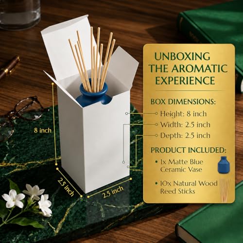 Image of Pure Source India Elegant Ceramic Reed Diffuser Pot - Decorative Aroma Diffuser Vase for Living Rooms, bedrooms, bathrooms, Offices, and entryways (Blue)