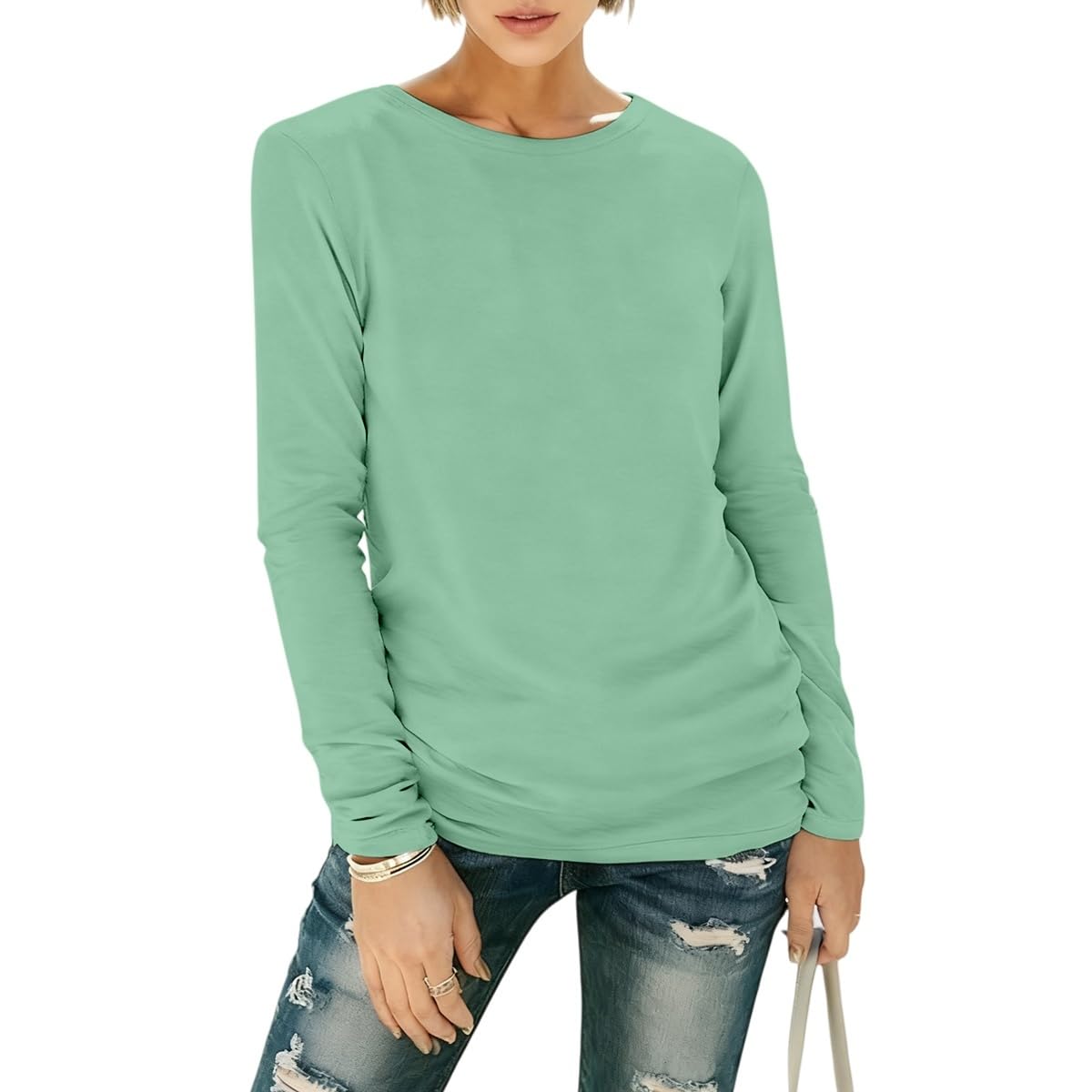 OGBK Langarmshirt Damen Sweatshirt Regular Slim Fit Tops Basic Langarm Tshirt Rundhals Oversize Oberteile Herbst Casual Baumwolle Tee Shirts Streetwear