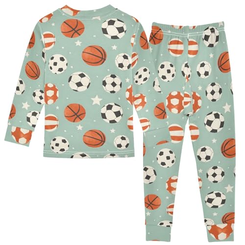 Sports Balls Pattern Cute Pajama Sets Long Sleeve Top and Pants, Snug Fit Sleepwear for Night Wears2