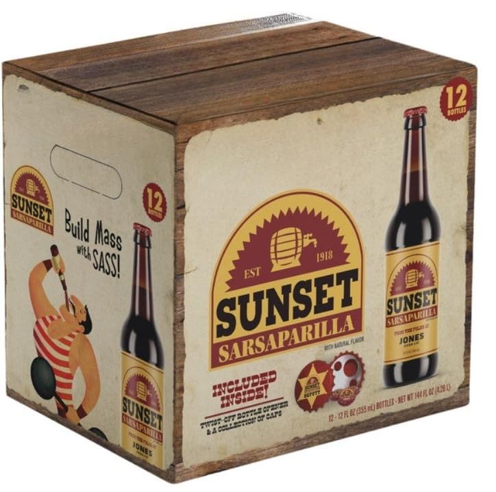 Sunset Sarsaparilla Craft Root Beer Style Soda Naturally Flavored Classic Herbal Soft Drink Sweet Smooth Refreshing Beverage Glass Bottle Pack, 12 fl oz, 12-count .. TOTAL NET WT [ 144 oz, 9 lb ]
