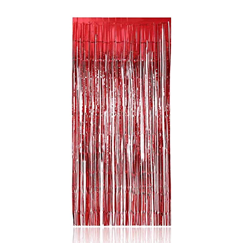 Image of Party Propz Red Foil Curtain For Decoration - Set of 1 Pc (3 ft x 6.83 ft) Red Backdrop Birthday Foil Curtains | Red Metallic Foil Curtain For Decorations | Foil Fringe Curtains For Birthday