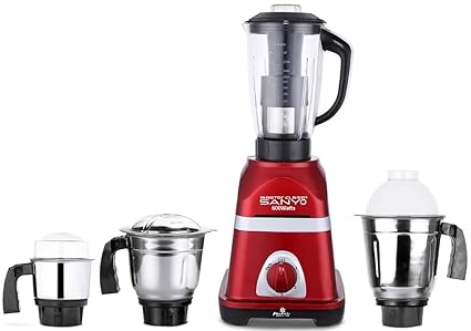 MasterClass Sanyo Diaa 600W Mixer Grinder with 3 Stainless Steel Jars and 1 Juicer Jar (1 Wet Jar, 1 Dry Jar and 1 Chutney Jar), Red.Make in India(ISI Certified)