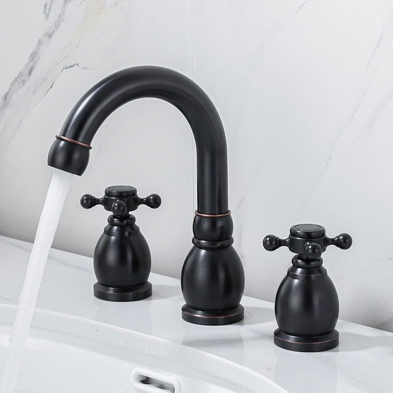 Robinet cascade 3 trous en laiton noir mat au design retro chic pour vasque
