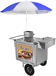 Carrinho de Açai Cefaz Luxo em Inox com Rodas Pneumáticas e Guarda Sol L16p/gs