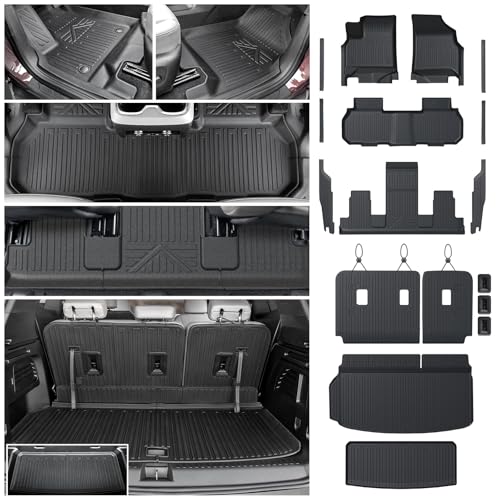 JOULARISE Floor Mats Set for 2024-2026 Chevy Traverse & GMC Acadia with Sub-Trunk Mat Only for 7 Seats Captain Chairs All Weather TPE Cargo Liner Door Sill Guards Accessories