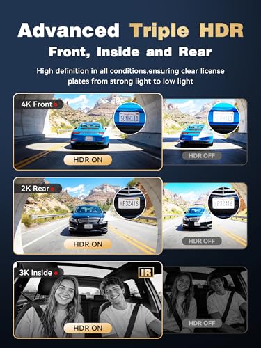 Image of DDPAI 3 Channel 4K HDR Dash Cam, STARVIS 2 IMX678, Dashcam for Cars with 128G eMMC, Front Inside and Rear Triple Car Camera with GPS, 3 inch IPS,ADAS,24H Parking Mode,Support 512GB,Z90 Pro 3CH