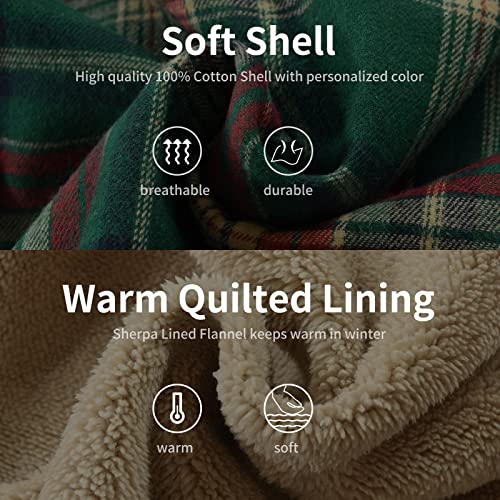 Image of Men's Cotton Plaid Shirt Jacket Fleece Flannel Sherpa Button Down