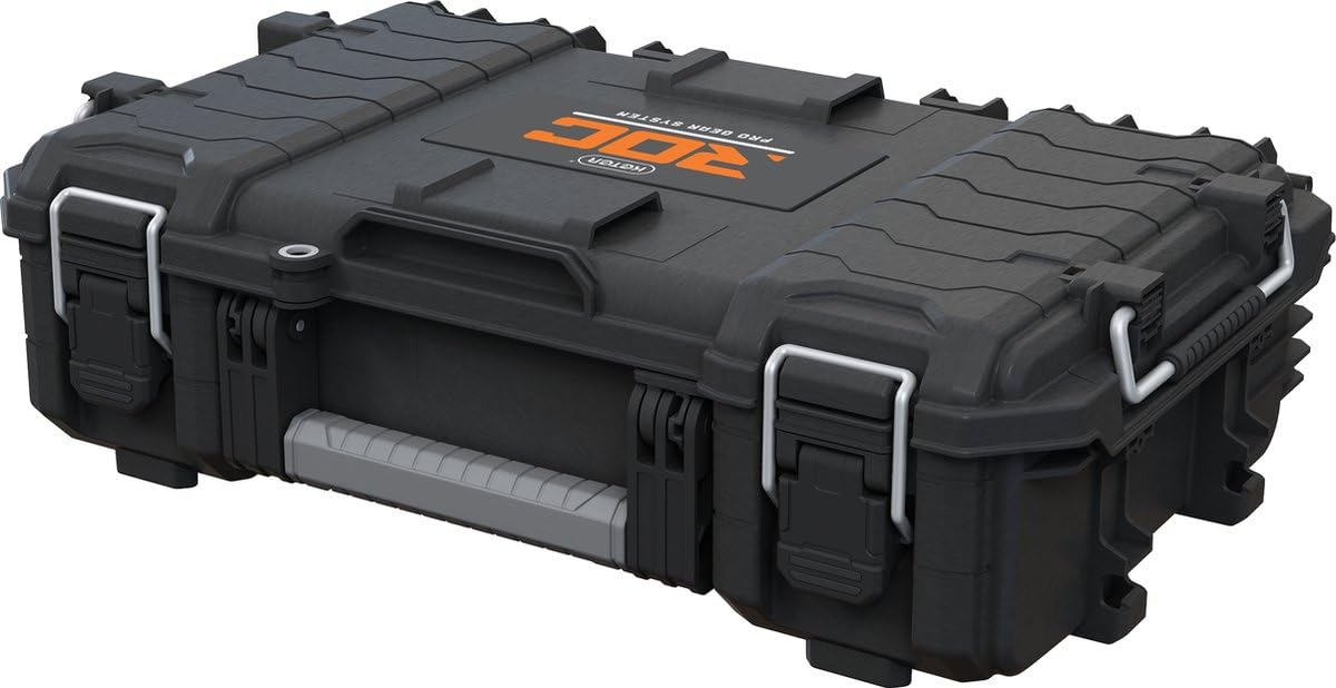Keter Pro Gear XL Werkzeugwagen – 3 Koffer mit Schubladen, IP65 wasser- und staubdicht, abschließbar, 65x47,8x78,9-105,5 cm, Schwarz