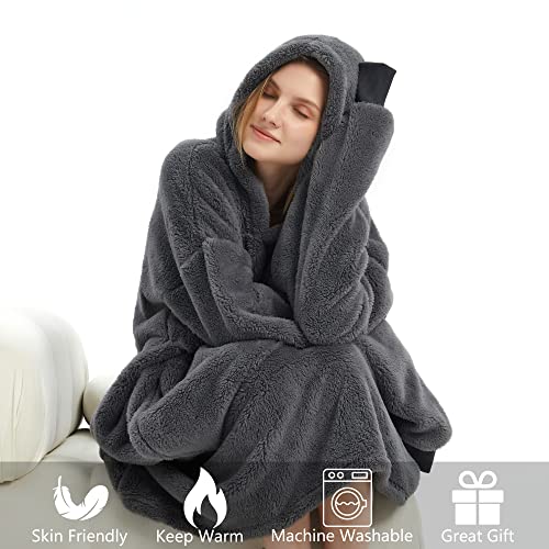 Oversized Blanket Hoodie Wearable Blanket Ultra Soft Fuzzy Hooded Blanket Light Grey Sweatshirt Blanket Plush Giant Weighted Hoodie Blanket For Adult #TOP4