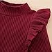 Weixinbuy Toddler Girl Clothes Kid Solid Knitted Ruffle Long Sleeve Tshirt Sweater Top Plaid Mini Skirt Little Girl Fall Winter Outfits Set Red 5-6 years old