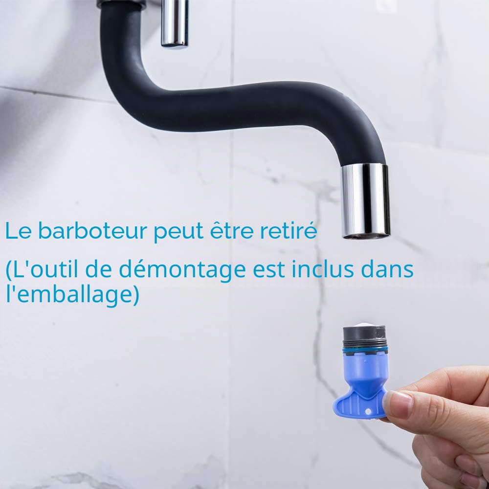 ONECE Robinet de Cuisine Mural Noir, Mitigeur Evier Pivotant à 360°