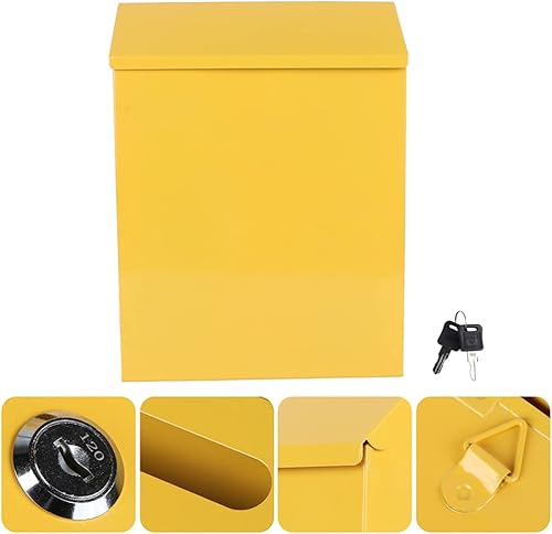 Miniatura 6 de Caja de sugerencias de hierro amarillo para buzón bloqueable montado en la pared para almacenamiento seguro de correo y quejas