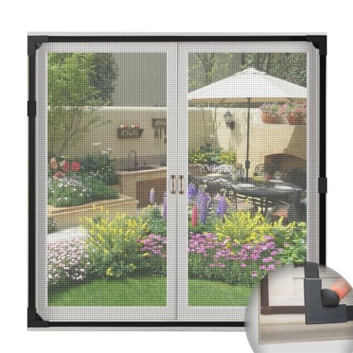 Mosquitera ventana – 80 x 100 cm, Home DIY Barra dentada Pantallas magnéticas, con marco negro, sin perforar