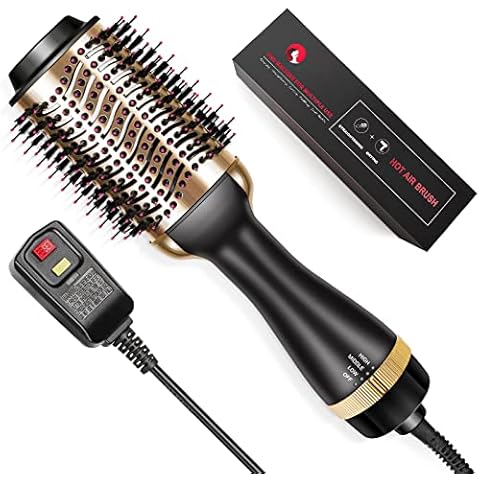 Homipooty Hair Dryers Brush, 3 in 1 Hot Air Brushes Brush for Blowing, Straightening, Curling with ALCI Safety Plug One Step Hair Dryer & Volumizer Negative Ionic Technology for All Type Hair(Gold) Cover