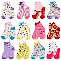 ELUTONG Toddler Baby Grip Socks - Cute Kids Non Slip Socks - 12 Pairs, Suitable for Kids Aged 1-3 Years