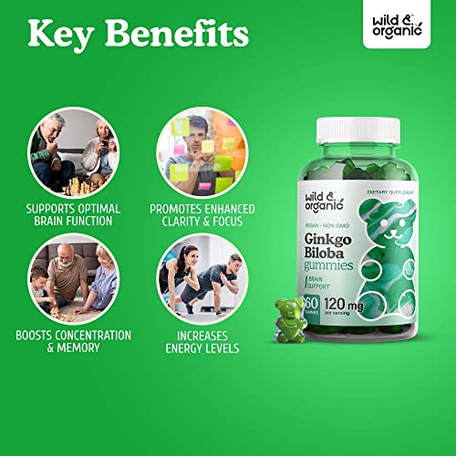 Wild & Organic Superfood Gummy Vitamins Bundle - Korean Panax Red Ginseng Gummies (60 Chews) And Ginkgo Biloba Gummies (60 Chews) - Set Of Energy And Brain Support Chewable Supplements - 2 Pack #TOP7