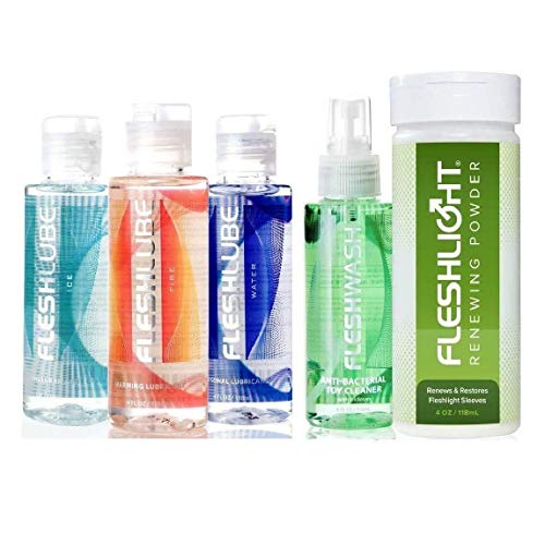 Fleshlight Fleshlube Elements Combo | Fire, Water, Ice, Fleshwash and Renewing Powder | Paraben Free