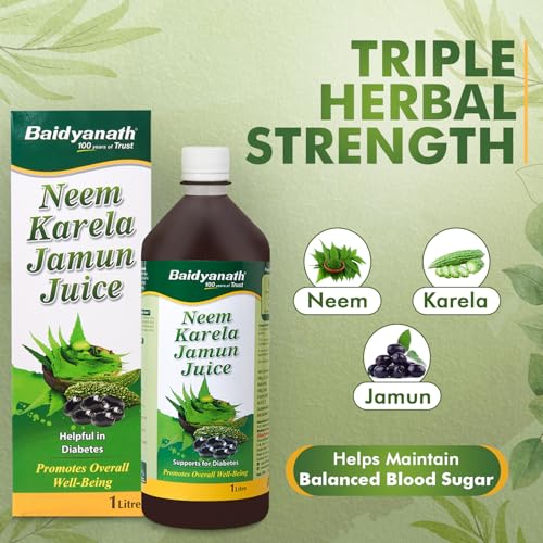 Image of Baidyanath Ayurved Neem Karela Jamun & Karela Jamun Juice combo (2L, 1Litre X 2) | Natural Remedy for Blood Sugar Management | Best For Digestive Health, Diabetic, Skin Care & Natural Detox | No Added Sugar