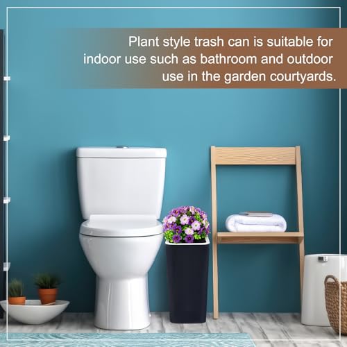 Image of Jingmore Dog Poop Trash Can Outside 3.96 Gal / 15 L Plant Styled Dog Waste Trash Can with Lid 50 Waste Bags Outdoor Indoor Poop Container Slim Garbage Bin for Yard Garden Pet(Purple Flower Black)