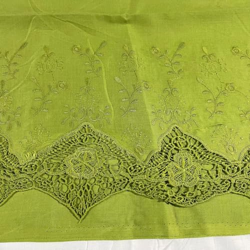 Tela de algodón bordada floral de encaje para vestido anglesa, material para manualidades, 44 pulgadas de ancho por metro (verde oliva)