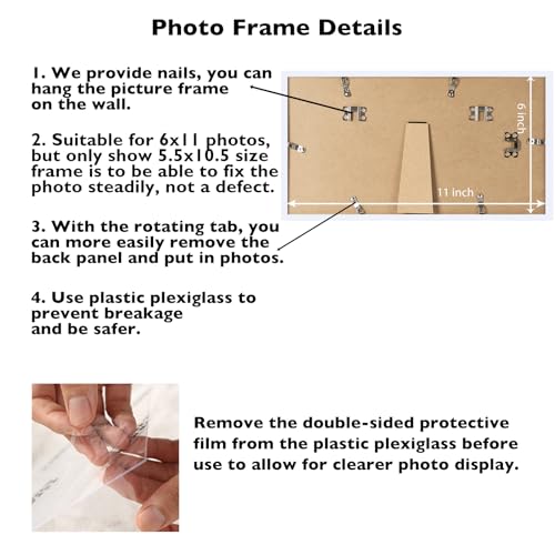 Image of JCJMY 6x11 Picture Frame White for Wall Hanging or Tabletop, Wall Mounting Horizontally or Vertically, 6 x 11 Wall Gallery Poster Photo Frame with Shatter Resistant Plexiglass, White