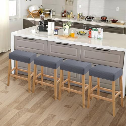 Image of YISUN Stool Covers Rectangle - 4 Pack Stretch Waterproof Saddle Seat Cover Counter Bar Stools Bar Chairs Covers Kitchen Island Chairs Cushion Protector