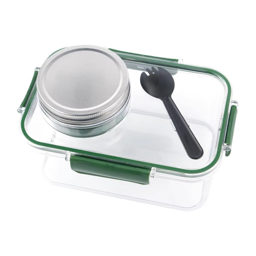 Hndhbfgrt Portable SaladPod MasonJar Leakproof Matching Fork Salad Container with Condiment Compartment Keep Salad Box