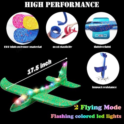 Image of GRAPHENE 2 Pack Hand Throw Flying Glider Plane Foam Aeroplane 17.5inch Aerodynamic Lightweight EPP Paper Airplane Launcher Toy for Outdoor Catapult Aircraft Plane Gift for Kids Boy Girl Multicolor