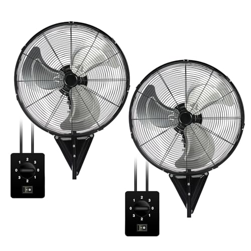 AZOUTDOOR 2 Pack 20 Inch Wall Mount Fans, Oscillating Fan with 3 Speed Settings, High Velocity Fans with Adjustable Tilt for Commercial, Industrial, Warehouse, Workshop, Garage