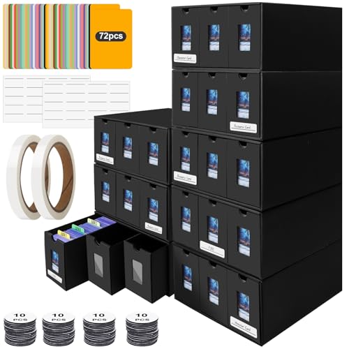 HIMOMO Card Storage Box 14400+ Trading Card Storage 2700+ Toploader Card Storage Box for Commander Display with 72 Dividers Labels & Tapes Fit for TCG MTG