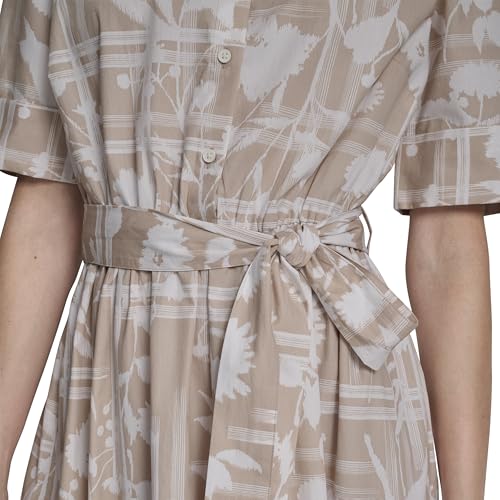 Image of DKNY Women's Short Sleeve Cotton Poplin Collared Midi Shirtdress
