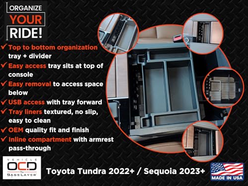 Image of Vehicle OCD - Center Console Organizer Tray for Toyota Tundra (2022-2026) / Sequoia (2023-2026) - Made in USA - NOT Compatible with Center Console Safe - SLX184