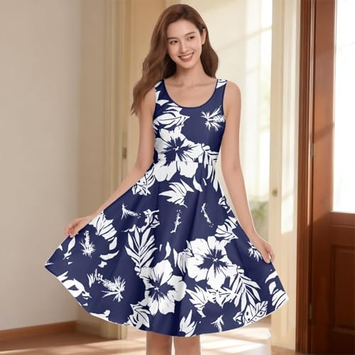 Image of Women Stylish Tank Dresses Sleeveless Round Neck Midi Casual Dress with Pocket for Summer