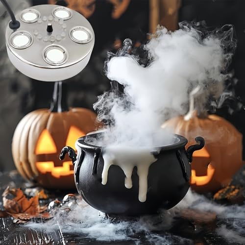 Image of Halloween Party Mist Maker,Ultrasonic Water Pond Fountain Fogger 12 LED Red Yellow and Blue Light Flashes Aluminum Atomizer Air Humidifier for and Rockery Fish Tank Vase Birdbath Deco