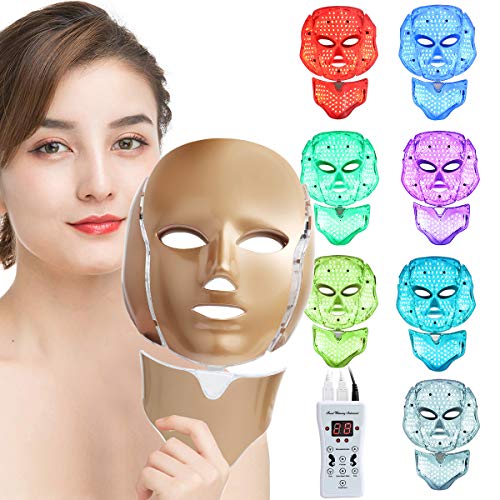 Cinlinso LED Face Màsk, 7 Color LED Face Màsk Light Theràpy, LED Facial Màsk Skìn Care Màsk with Neck