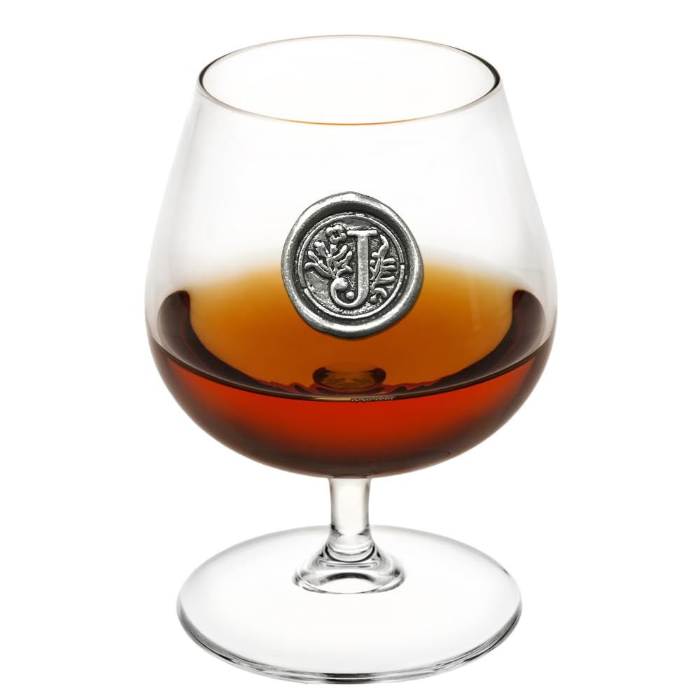 English Pewter Company 14.5oz Brandy Cognac Snifter Glass With Monogram Initial - Personalized Gift With Your Choice of Initial (J) [MON210]
