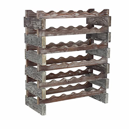 DisplayGifts Modular Stackable Wine Rack Freestanding Wooden Wine Stand Storage Holder, Thick Wood Wobble-Free Natural 36 Bottle Capacity 6 X 6 Rows (Weathered Rustic Wood) - Image 3