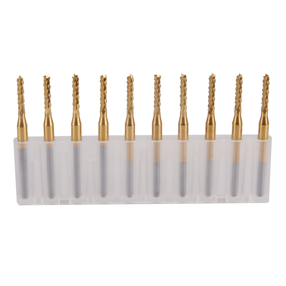 10pcs 2.0mm 1/8" Shank Engraving Bit Titanium Coating End Mill PCB Cut Tool