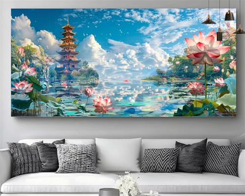 Diamond painting XXL 70x140cm fleur de lac broderie diamant kit complet pour adulte