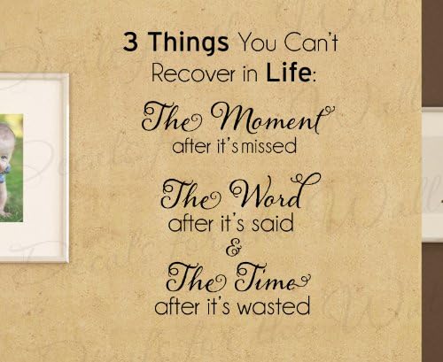 Three Things You Can't Recover in Life - Inspirational Leadership Motivational Office - Wall Decal Mural Graphic - Vinyl Quote Sticker Art Decoration - Lettering Decor Saying