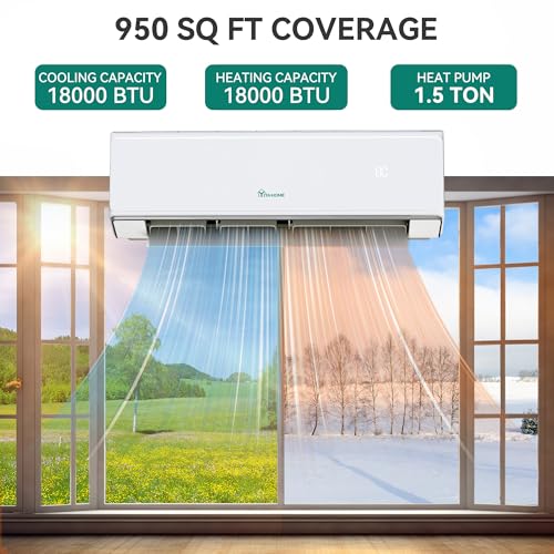 Image of YITAHOME 22 SEER2 18K BTU 2 Zone Mini Split AC /Heating System, 9000 12000 BTU Dual Zone Mini Split Air Conditioner, 208-230V Pre-charged Inverter AC, Compatible with Wi-Fi&Alexa