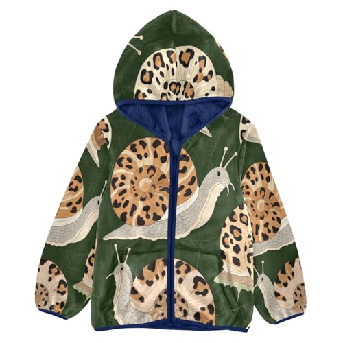 Leopard Print Snails on Green Toddler Fleece Jacket Girl Boys Hooded Fleece Jacket Coat Warm Outwear Zip-up 3-10T