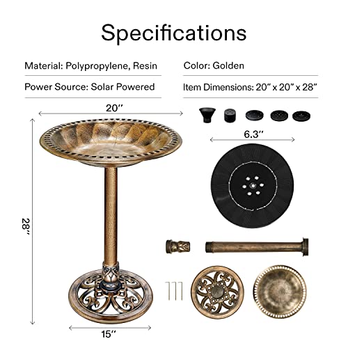 Image of VIVOSUN 28 inch Solar Bird Bath, Solar Powered Pond Fountain Combo Set for Outdoors, Gardens, Patio, Yard, Deck, Golden