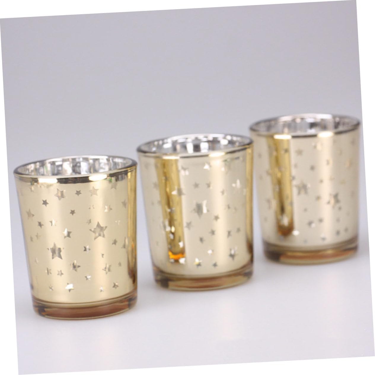 6pcs Candlelight Dinner Glass Candlesticks Gold Star Decor Banquet Candle Holder Set