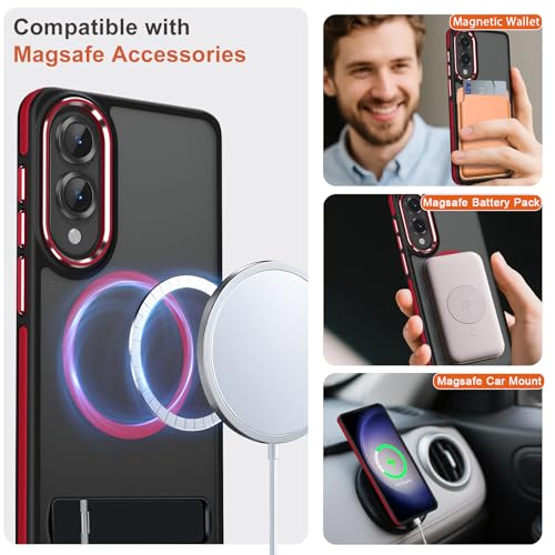 Image of MALEWOLF for Samsung Galaxy S25 Edge Case, Non-Slip Phone Case with Invisible Kickstand [Fits for Magsafe], Ultra Slim Translucent Cover for Galaxy S25 Edge, Mil-Grade Drop Protection (Black /Red)