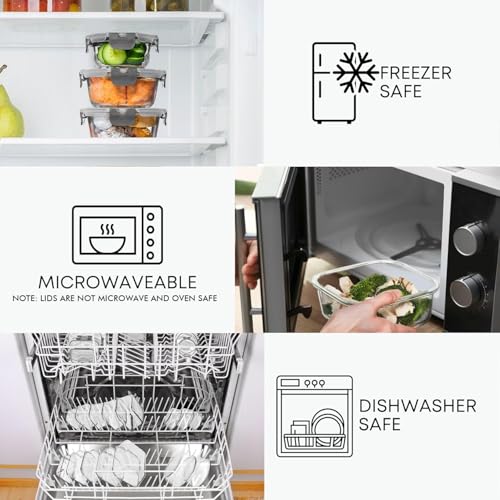 Image of Razab 30 PC Glass Food Storage Containers with Lids - Reusable Glass Meal Prep Containers for Lunch and Leftovers - Airtight & Leakproof Snap Locking Lids - Oven, Freezer, Microwave & Dishwasher Safe