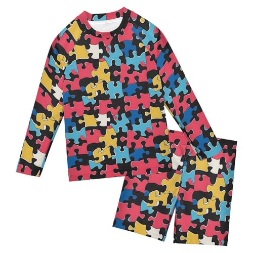 Jigsaw Puzzle Toddlers and Baby Boys' Swimsuit Trunk and Rashguard Set B0403555