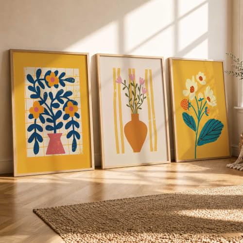 Image of kotart Aesthetic Floral Art Home Decoration | Boho Floral Paintings With Frame For Living Room Bed Room Hotel Wall Decor Digital Reprint Set of 3 (14x20 Inch)